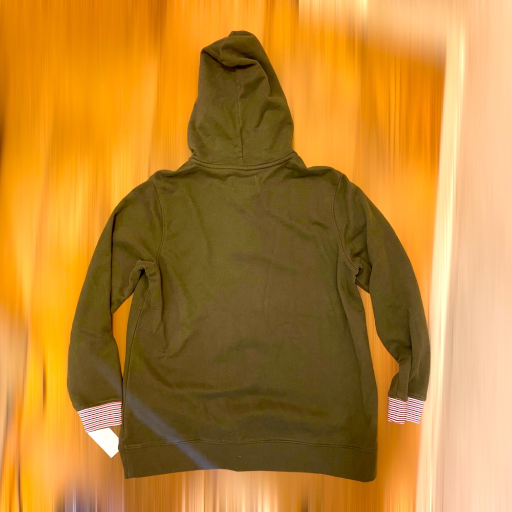 NWT Lands’ End Women’s Serious Sweats Olive Green Henley Hoodie Petite Large - Picture 2 of 7